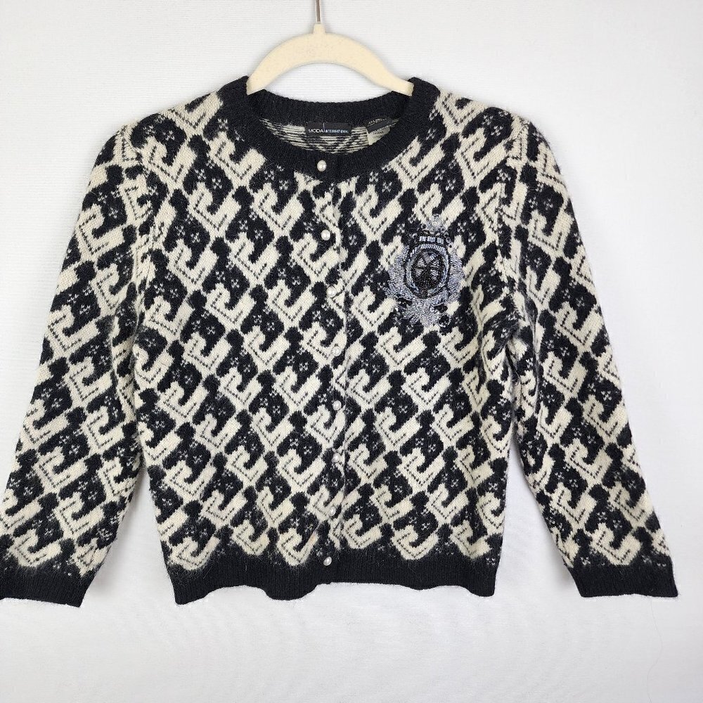 Moda International Vintage Wool/Angora Blend Pearl‎ Button Up Sweater S